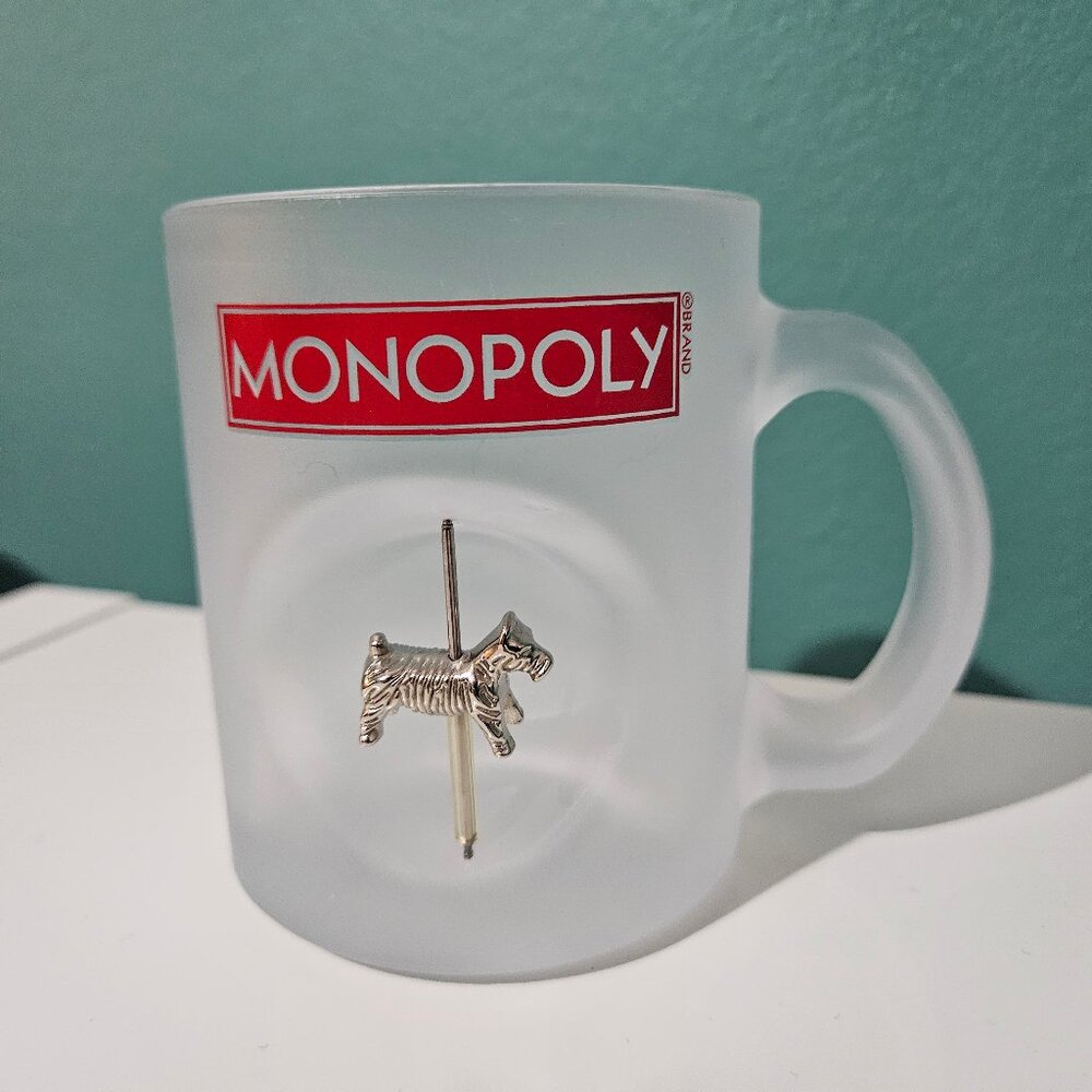 Monopoly Frosted Glass Mug Dog Playing Piece Token Vintage 2008
